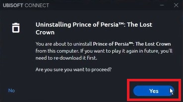 Ubisoft Connect uninstall confirmation message