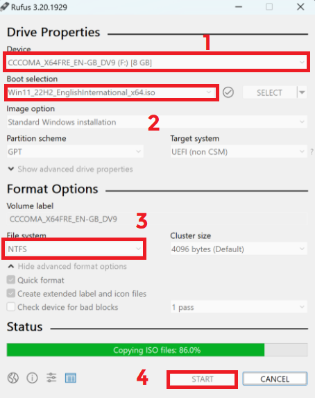 Create bootable USB using Rufus