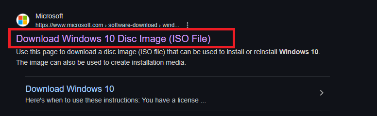 Microsoft Windows 10/11 official download page