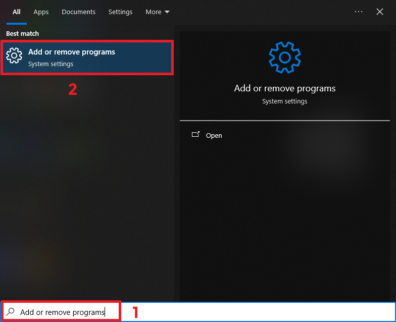Open Add or Remove Programs in Windows