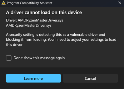 Image of the AMDRyzenMasterDriver.sys error