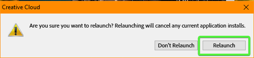 Creative Cloud reset confirmation dialog