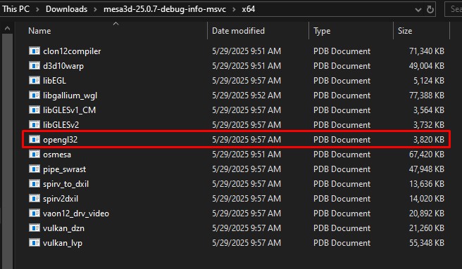Copying OpenGL32 file from Mesa3d