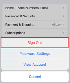 Sign Out option in Media & Purchases settings
