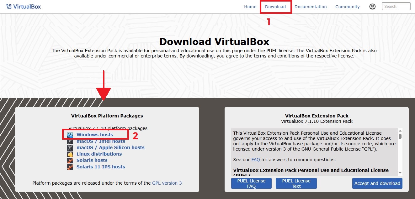 VirtualBox download page