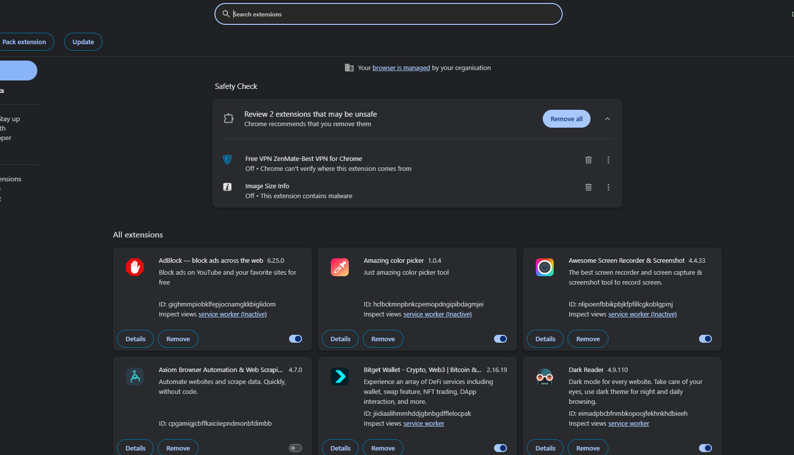 Remove extension screenshot