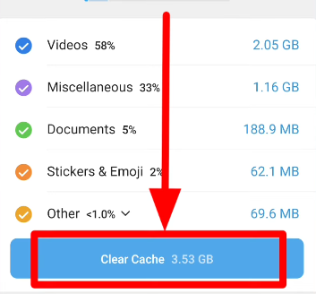 Clear cache option in Telegram Android