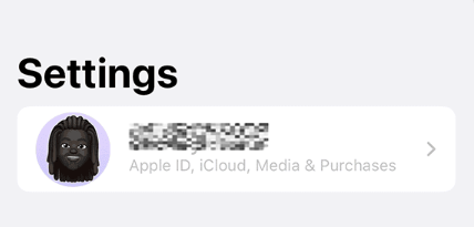 iPhone Settings screen showing Apple ID option at the top