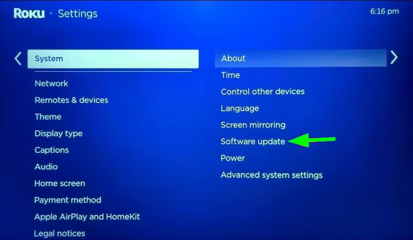 Checking for Roku software update