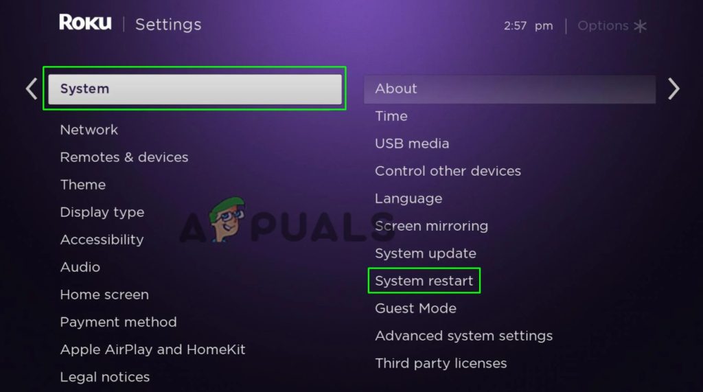 System restarting Roku