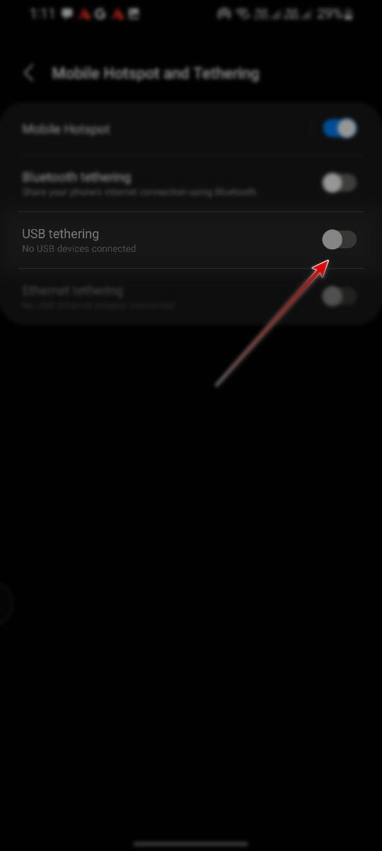 Enable USB tethering