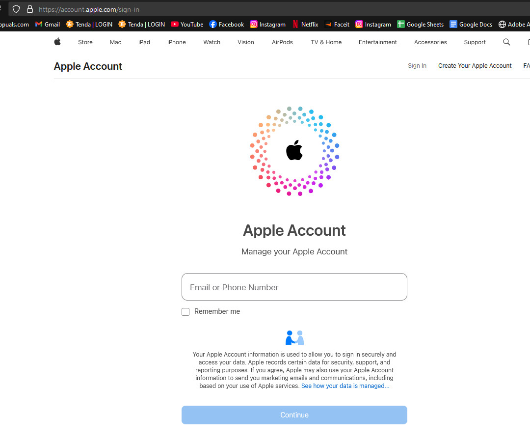 Account login screenshot