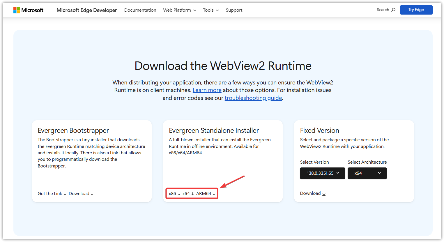 Downloading Evergreen Standalone Installer for Microsoft Edge WebView2