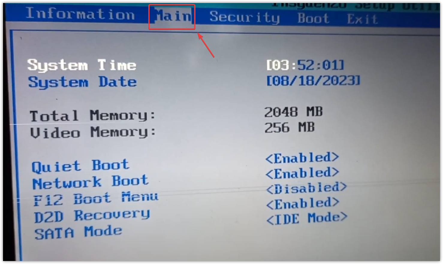 BIOS SATA menu