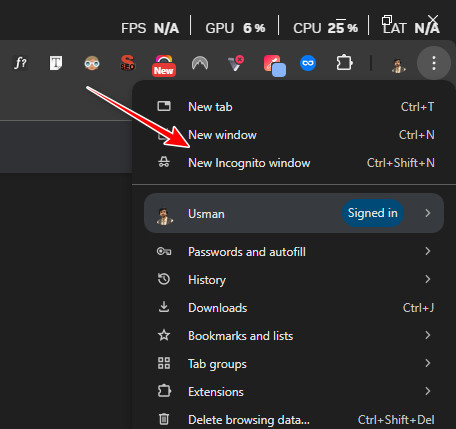 Incognito window screenshot