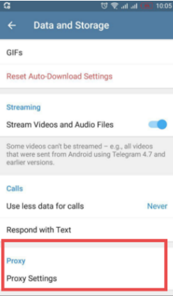 Telegram proxy settings on iOS/Android