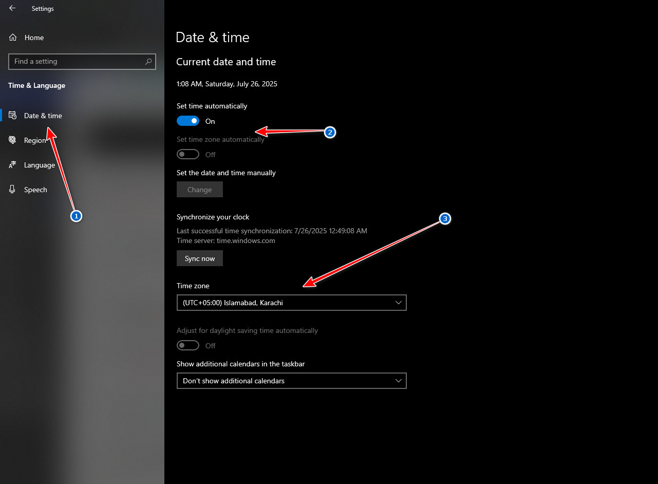 Set timezone manually
