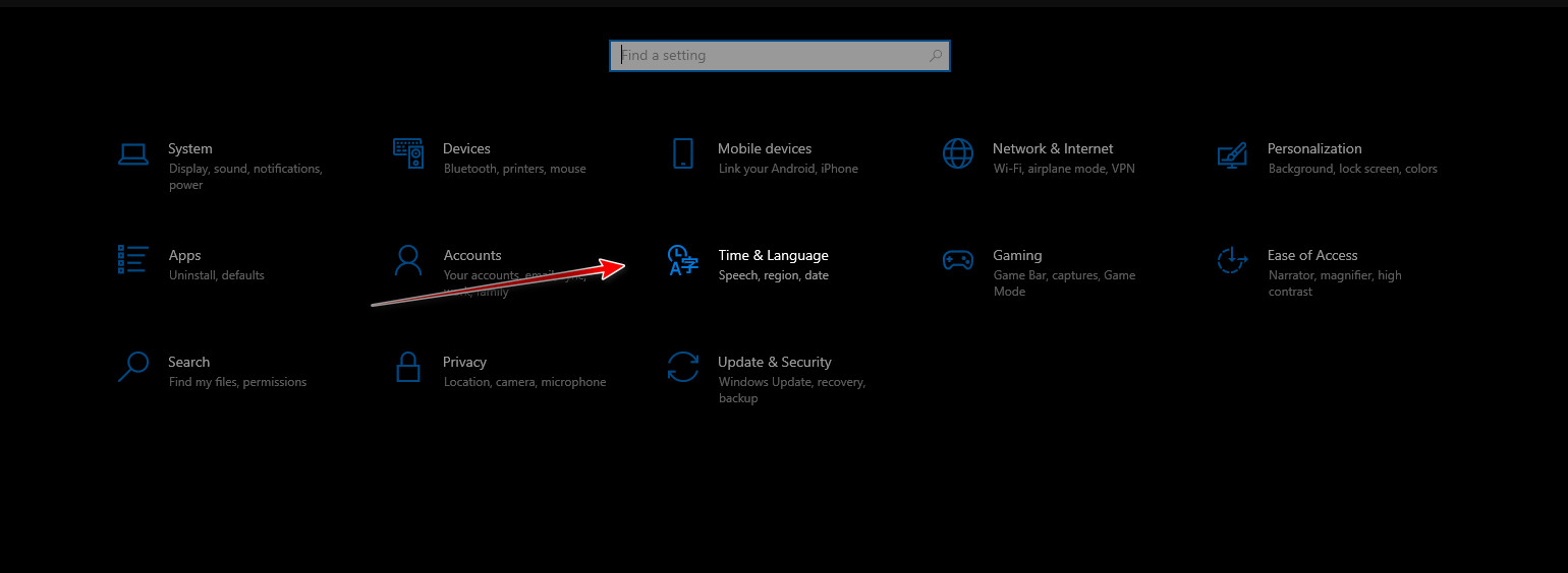 Windows Time & Language settings