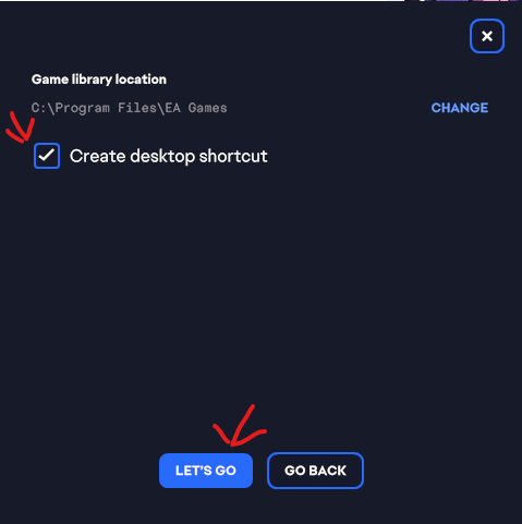 Uncheck shortcut option
