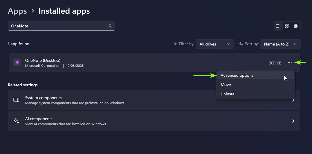 Advanced Options screenshot