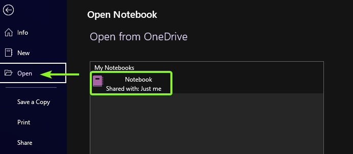Open notebook from app