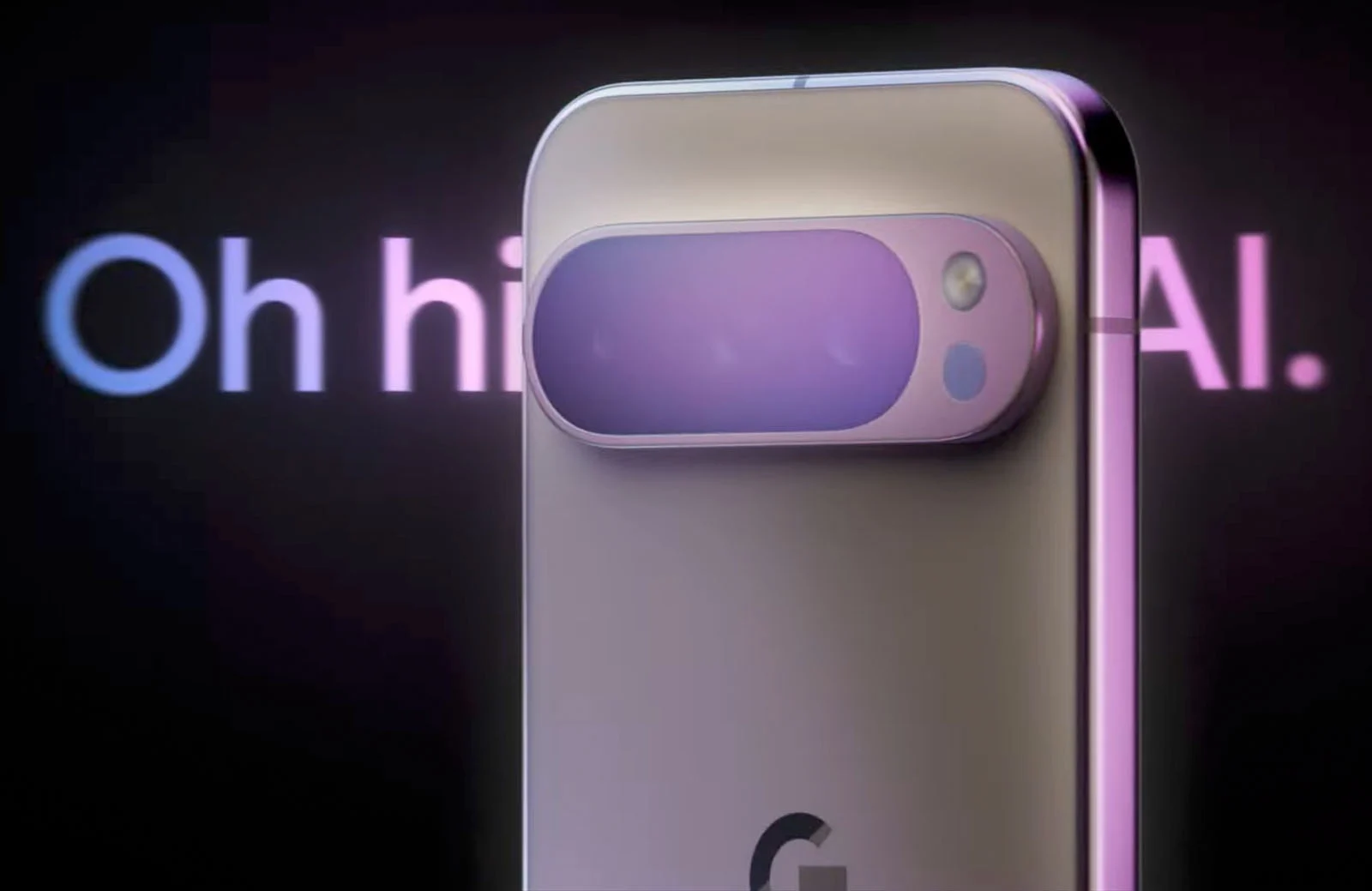 An image saying "Oh hi, AI" with the Pixel 9 in front.