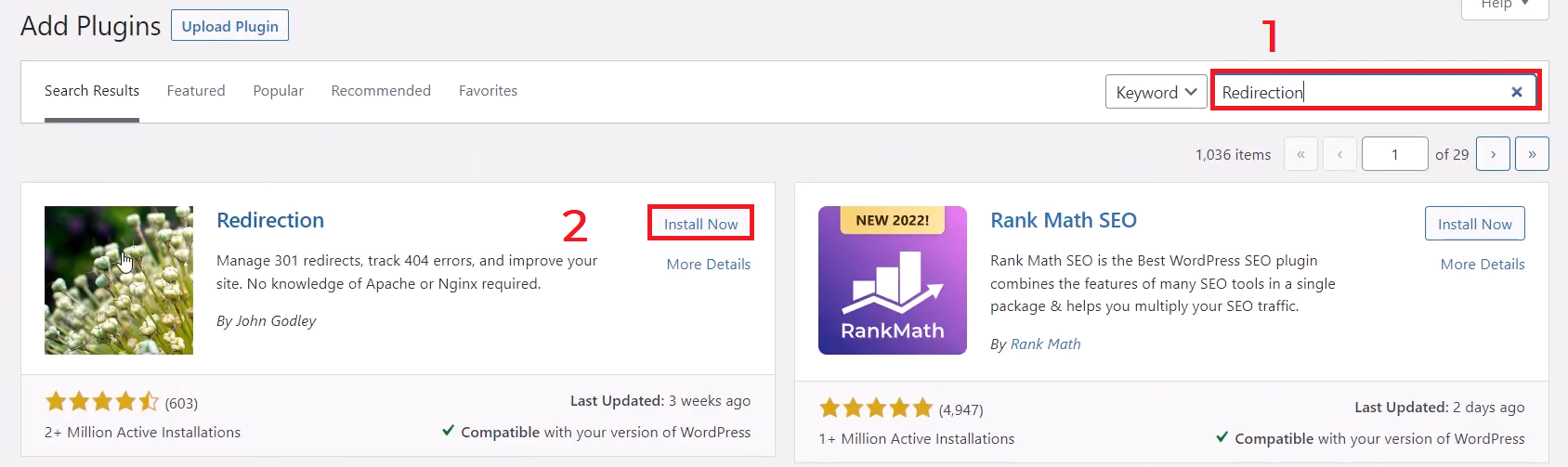 Search Redirection plugin in WordPress