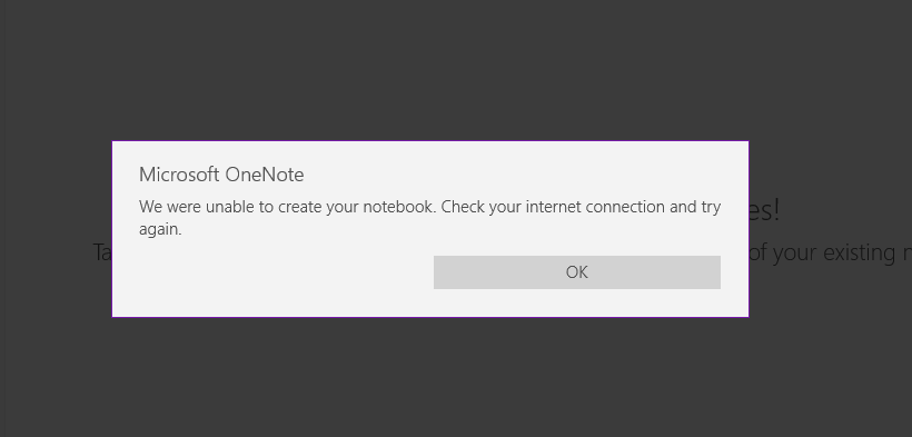 OneNote error screenshot