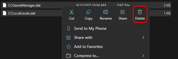 Delete Geometry Dash save files
