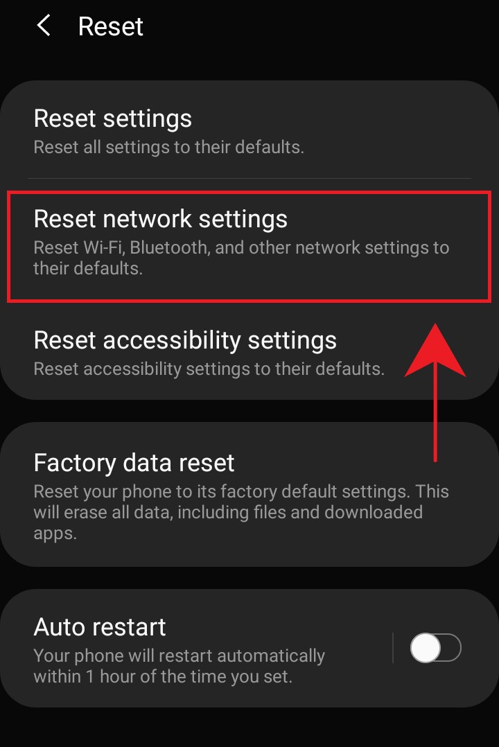 Reset network confirmation