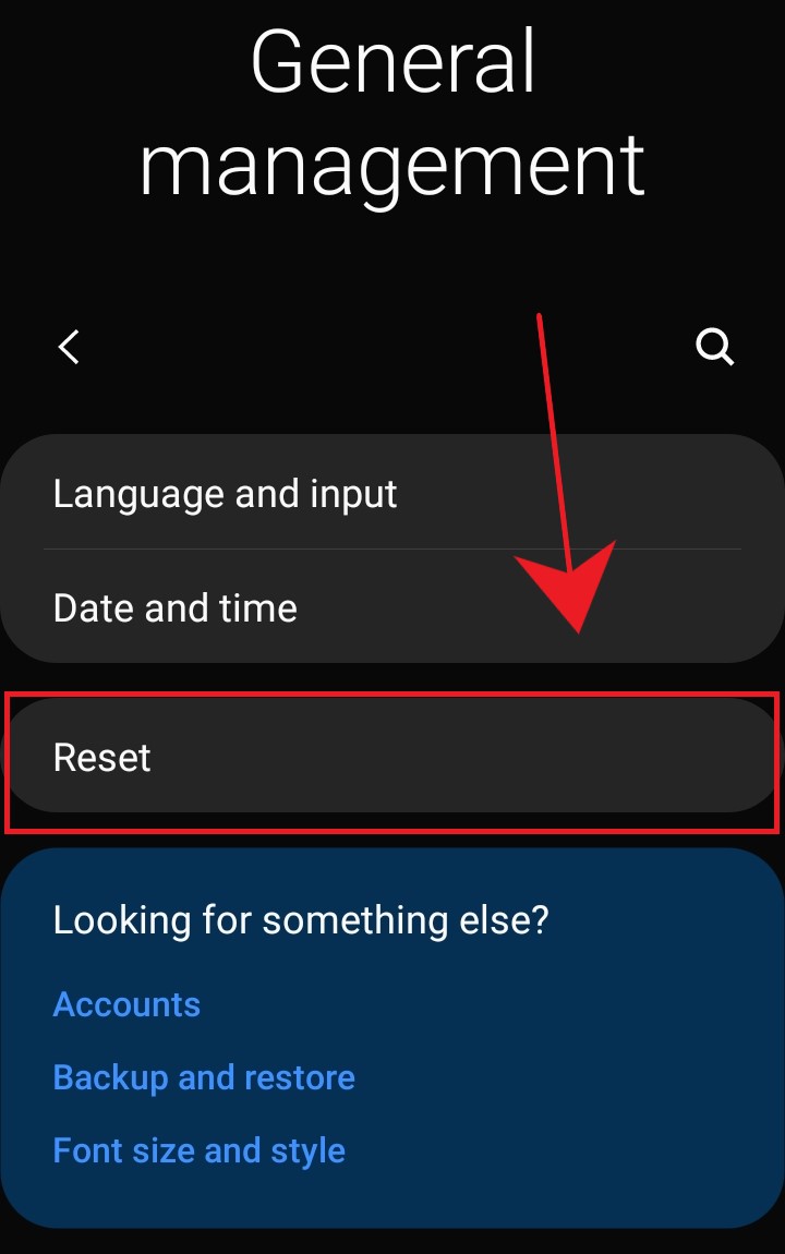 Reset options on Android