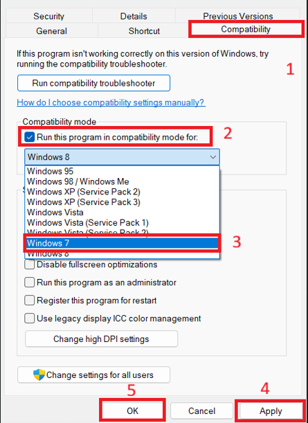 Enable Windows 7 compatibility mode