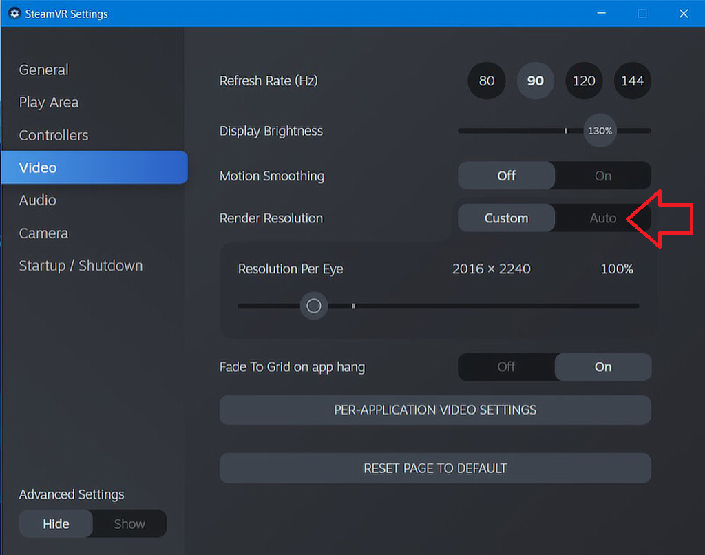SteamVR render resolution setting