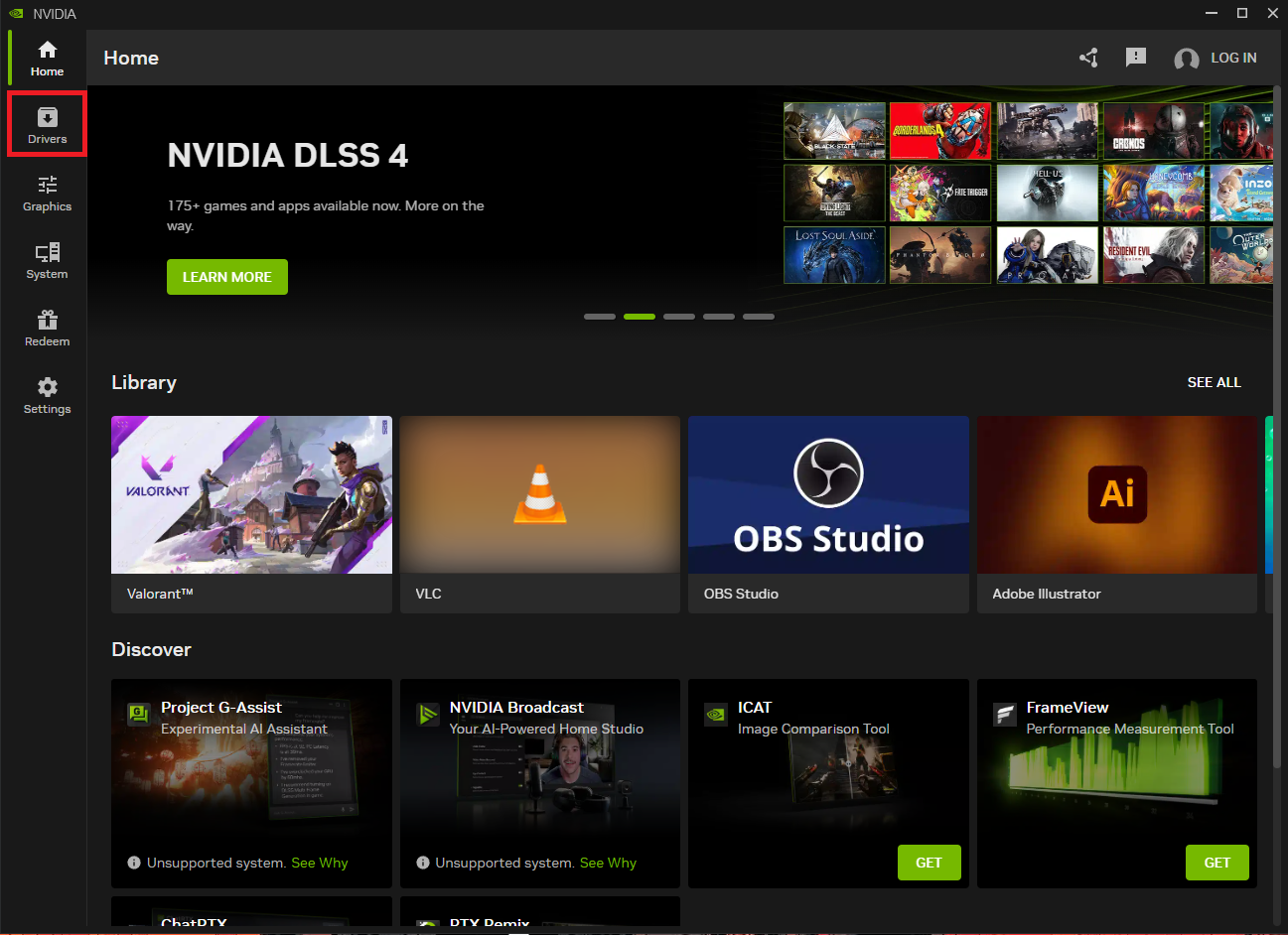 Click Drivers tab in Nvidia app