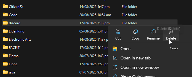 Deleting Discord folder in LocalAppData