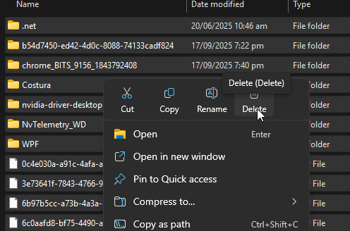 Deleting temp files in Windows