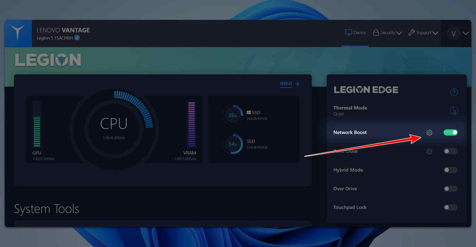 Disable network boost in Lenovo Vantage