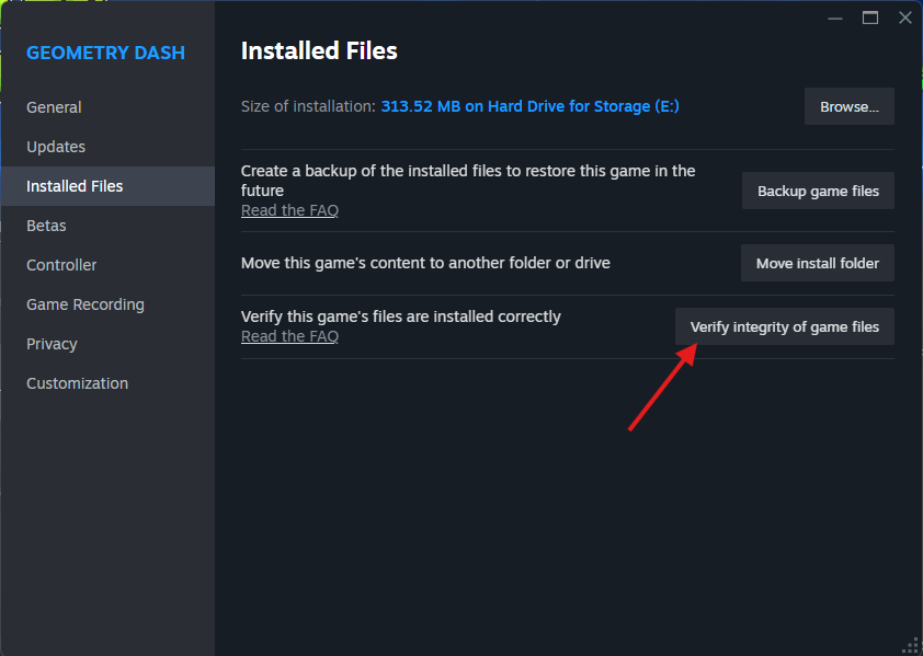 Steam verify integrity Geometry Dash