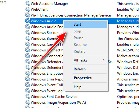 Restarting Windows Audio service