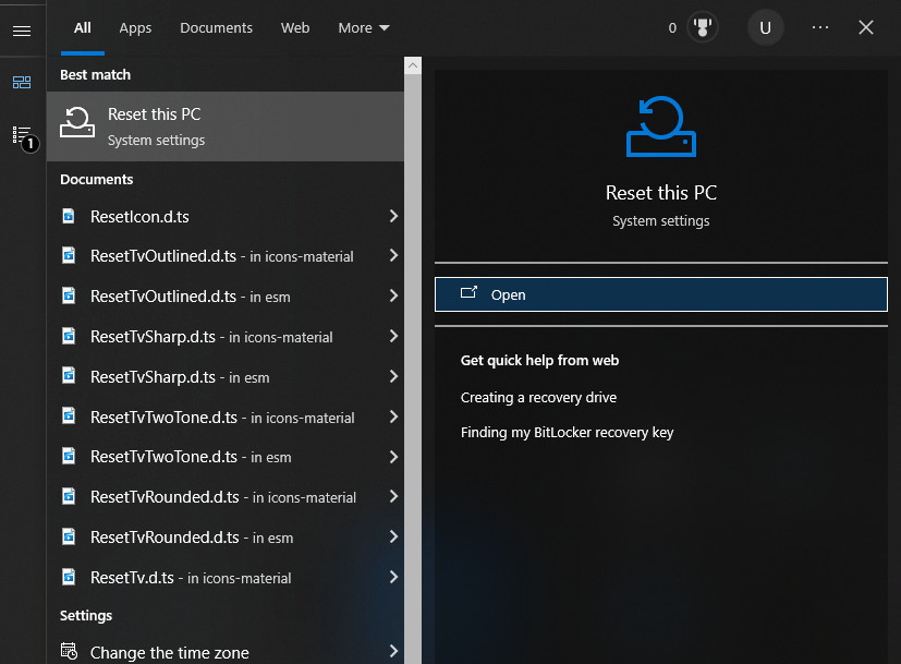 Open Reset this PC in Windows settings
