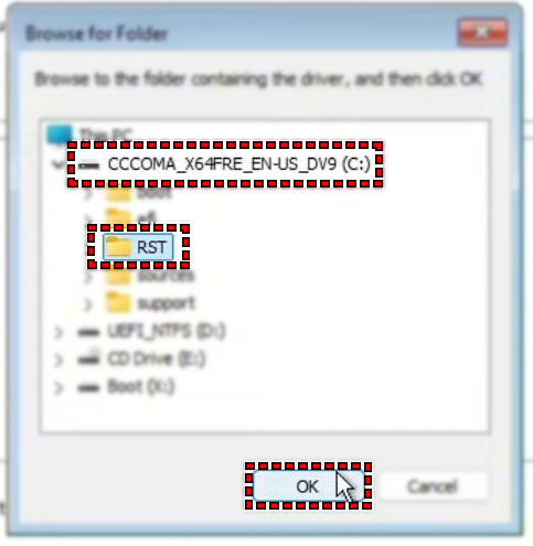 Selecting the RST folder from USB