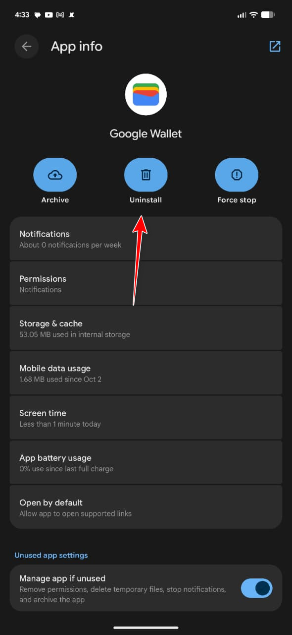 Uninstall Google Wallet on Android