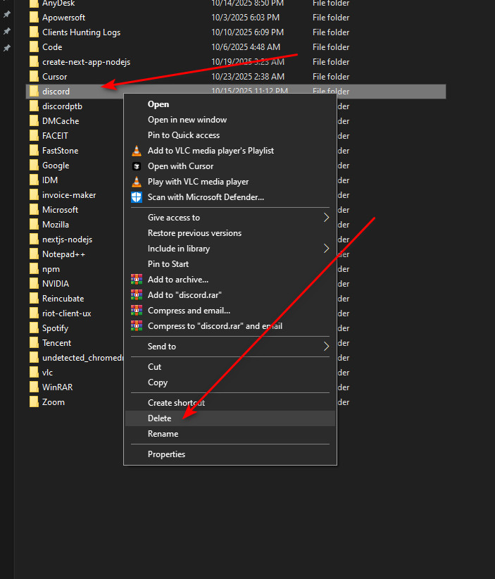 Deleting Discord cache folder