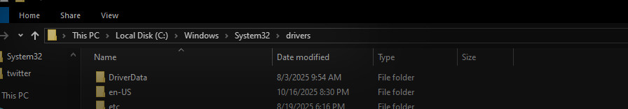 Open the Windows System32 drivers folder