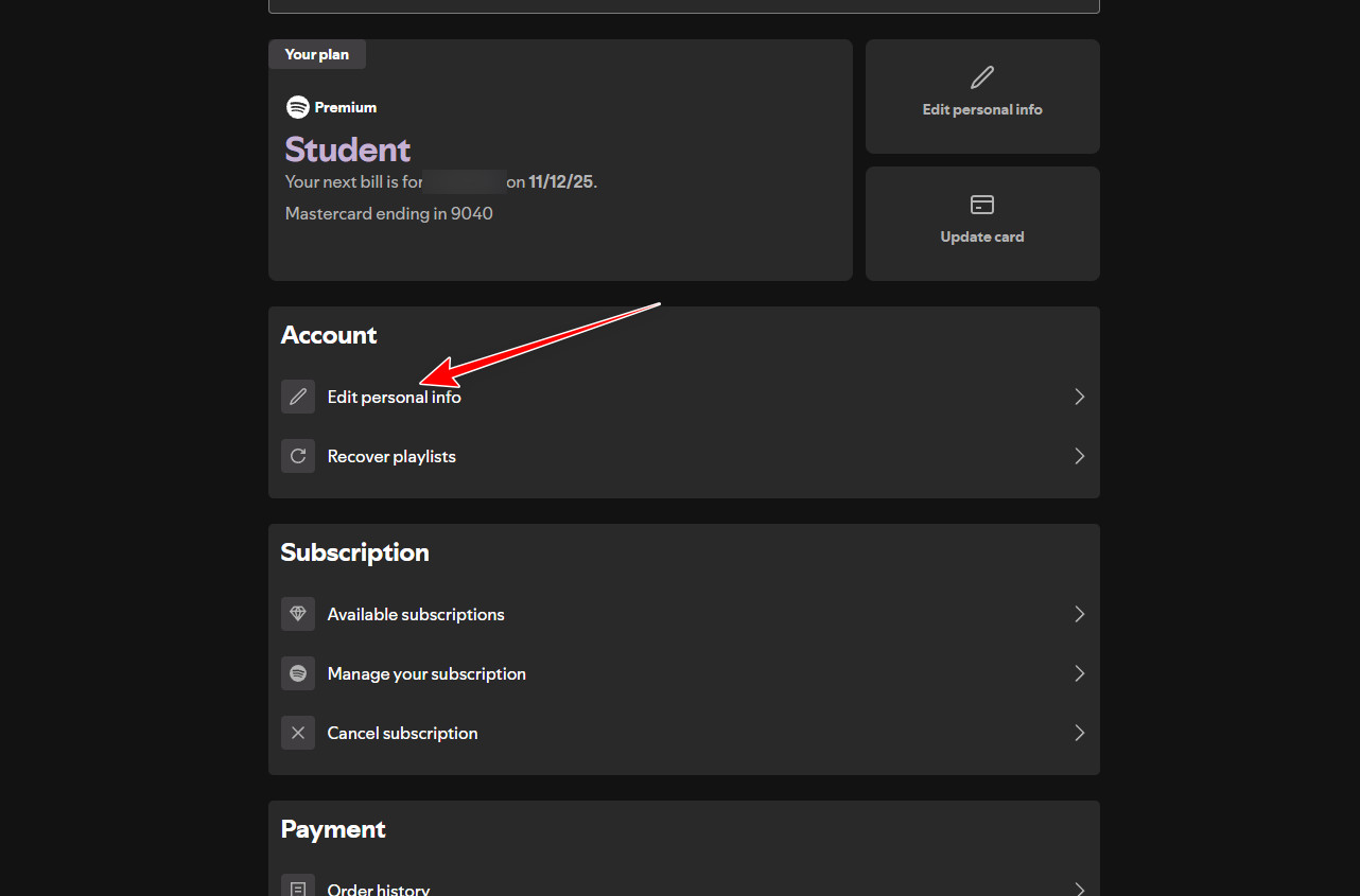 Spotify edit personal info page