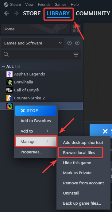 Browse local files for a Steam game