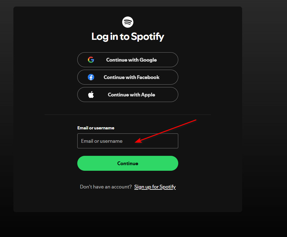 Spotify login with email option