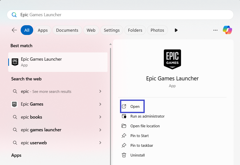 Open Epic Games Launcher