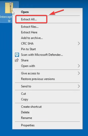 Extract the Interception ZIP file in Windows
