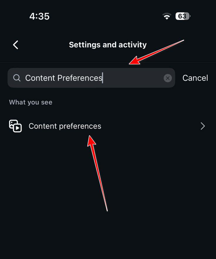 Search for Content Preferences on Instagram
